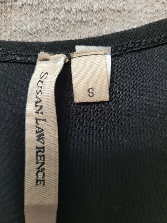 Susan Lawrence Y2K Black Tank Shell Cami Slinky Knit Top Womens S Lace Trim - Picture 7 of 12